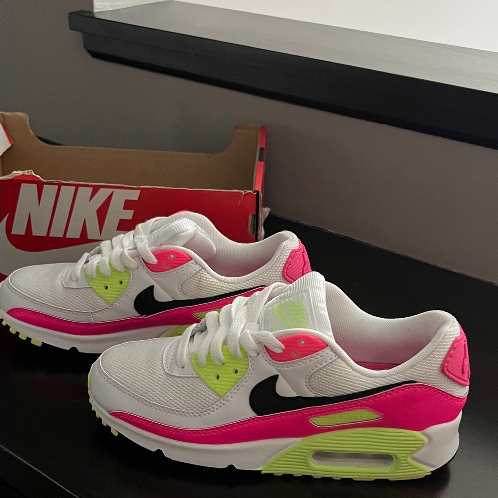 Nike Women’s Air Max 90White Hot Pink Neon Yellow Accent Sneakers - Size 6